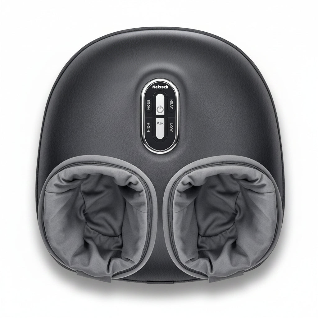 Gray foot massager with control panel on a white background