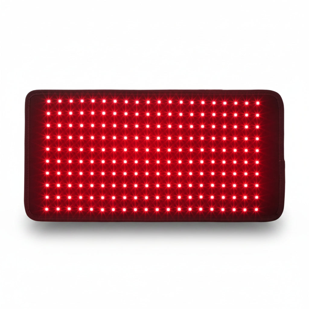 Rectangular LED panel with red lights on a white background
