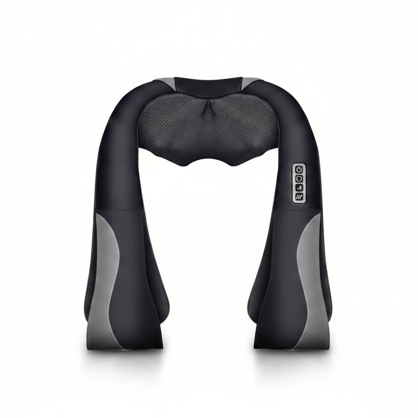Black and gray neck and shoulder massager on a white background
