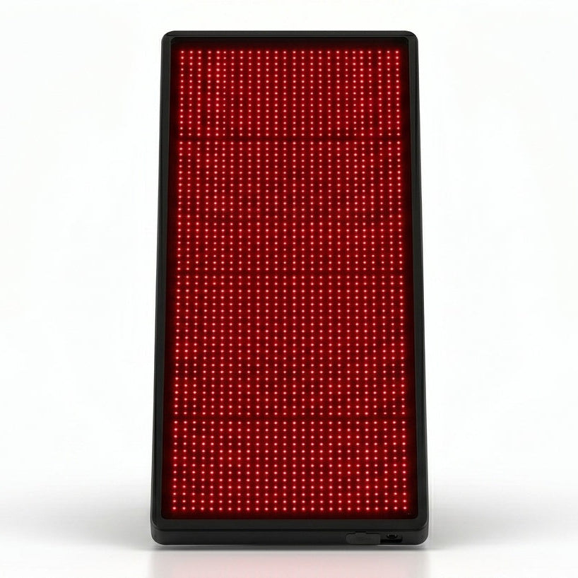 Rectangular LED display panel with red lights on a white background