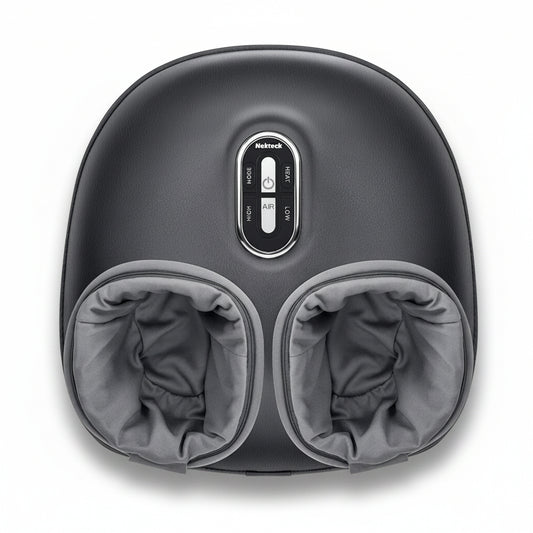 Gray foot massager with control panel on a white background