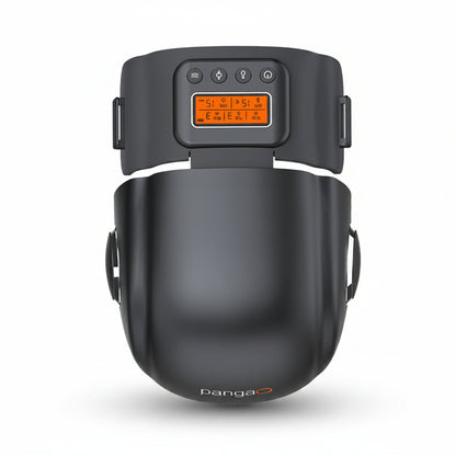 Black electronic device with digital display on a white background