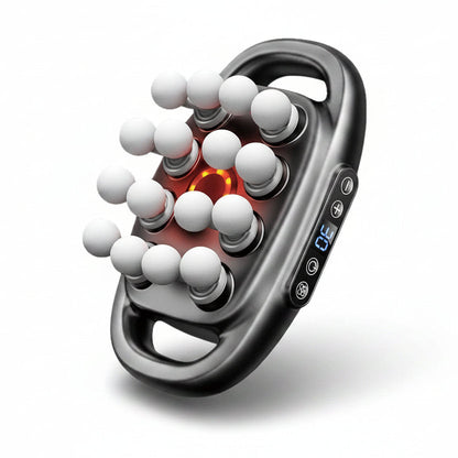 Massage roller device with white balls and control panel on a white background