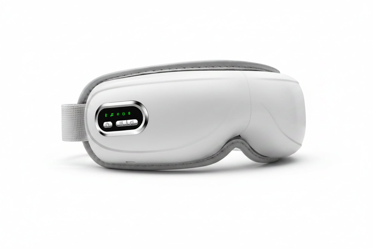 White eye mask with control panel on a white background