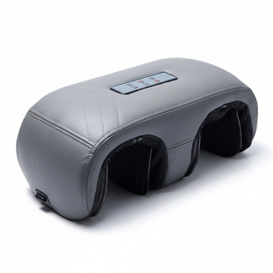 Gray massage pillow with control panel on a white background