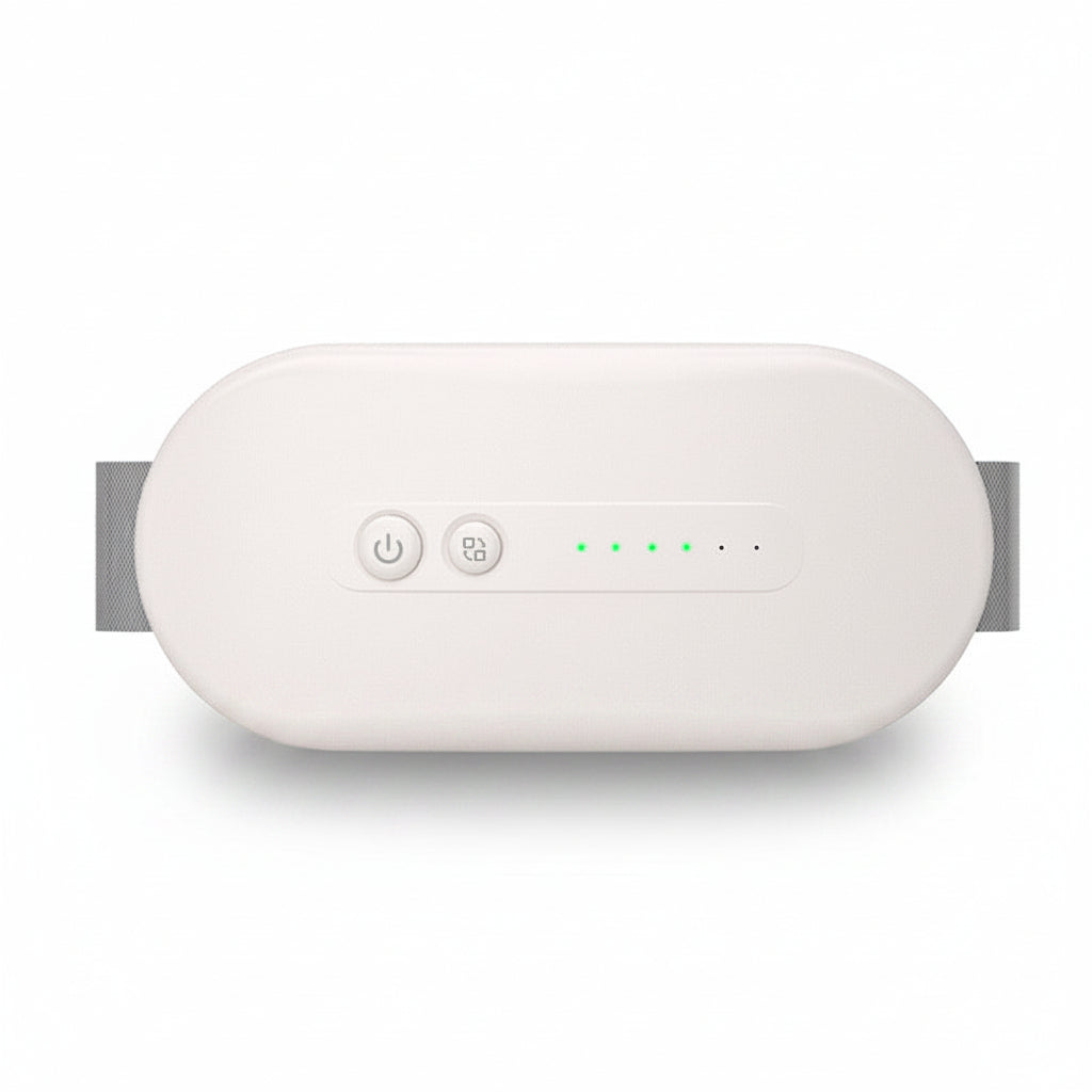 White electronic device with power and reset buttons on a white background