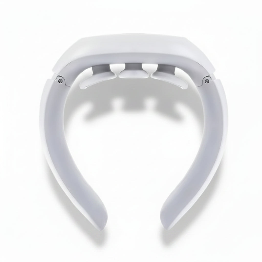 White headband with a central circular component on a white background