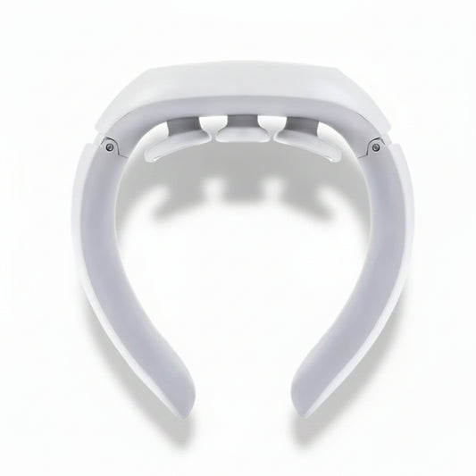 White headband with a central circular component on a white background