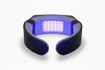 Blue LED light device on a white background