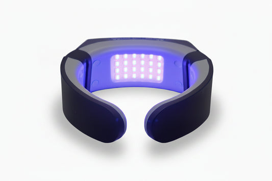 Blue LED light device on a white background