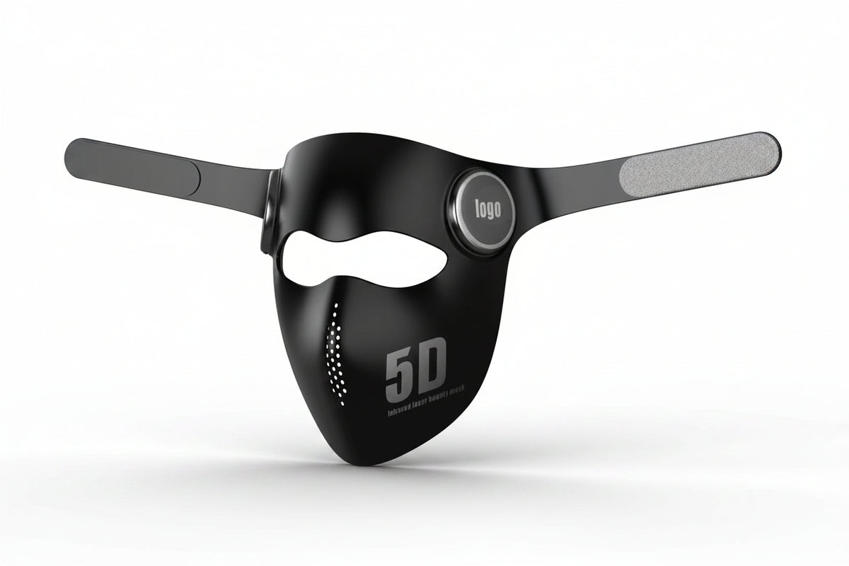 Black mask with '5D' branding on a white background