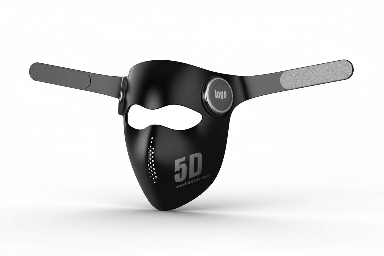 Black mask with '5D' branding on a white background