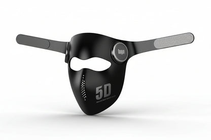 Black mask with '5D' branding on a white background