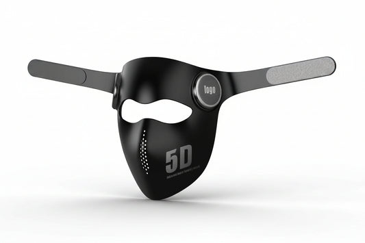 Black mask with '5D' branding on a white background