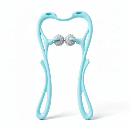 Light blue tooth-shaped holder with earrings on a light blue background