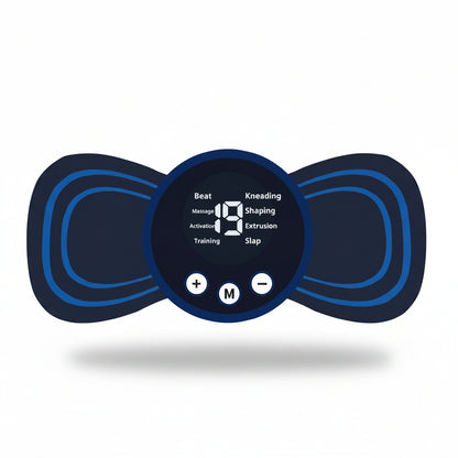 Blue and black device with digital display on a white background